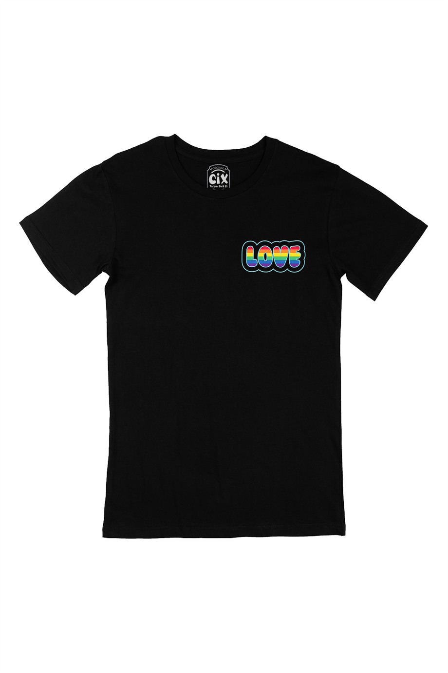 Rainbow Love Cep Logo Tasarımlı Siyah Tişört