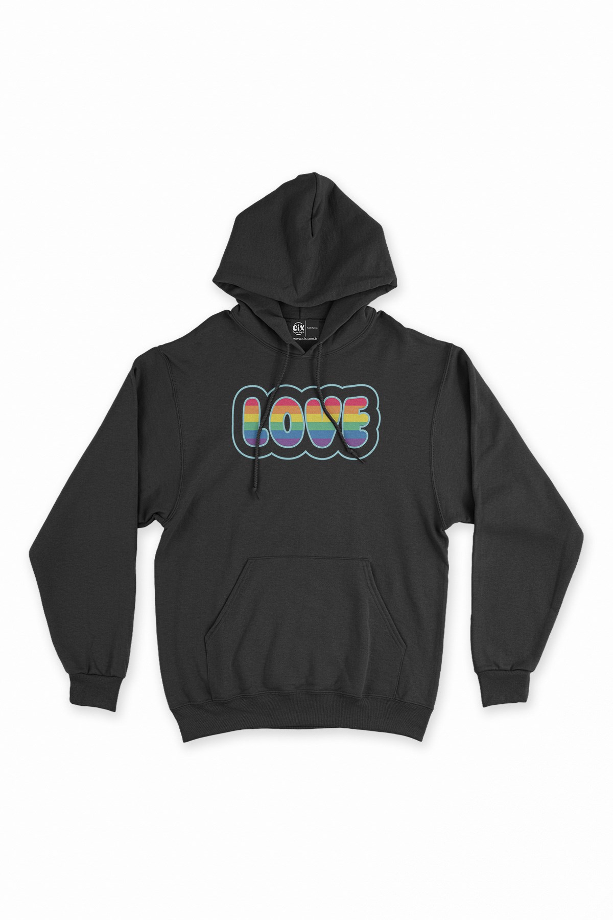 Rainbow Love Siyah Kapşonlu Sweatshirt Hoodie