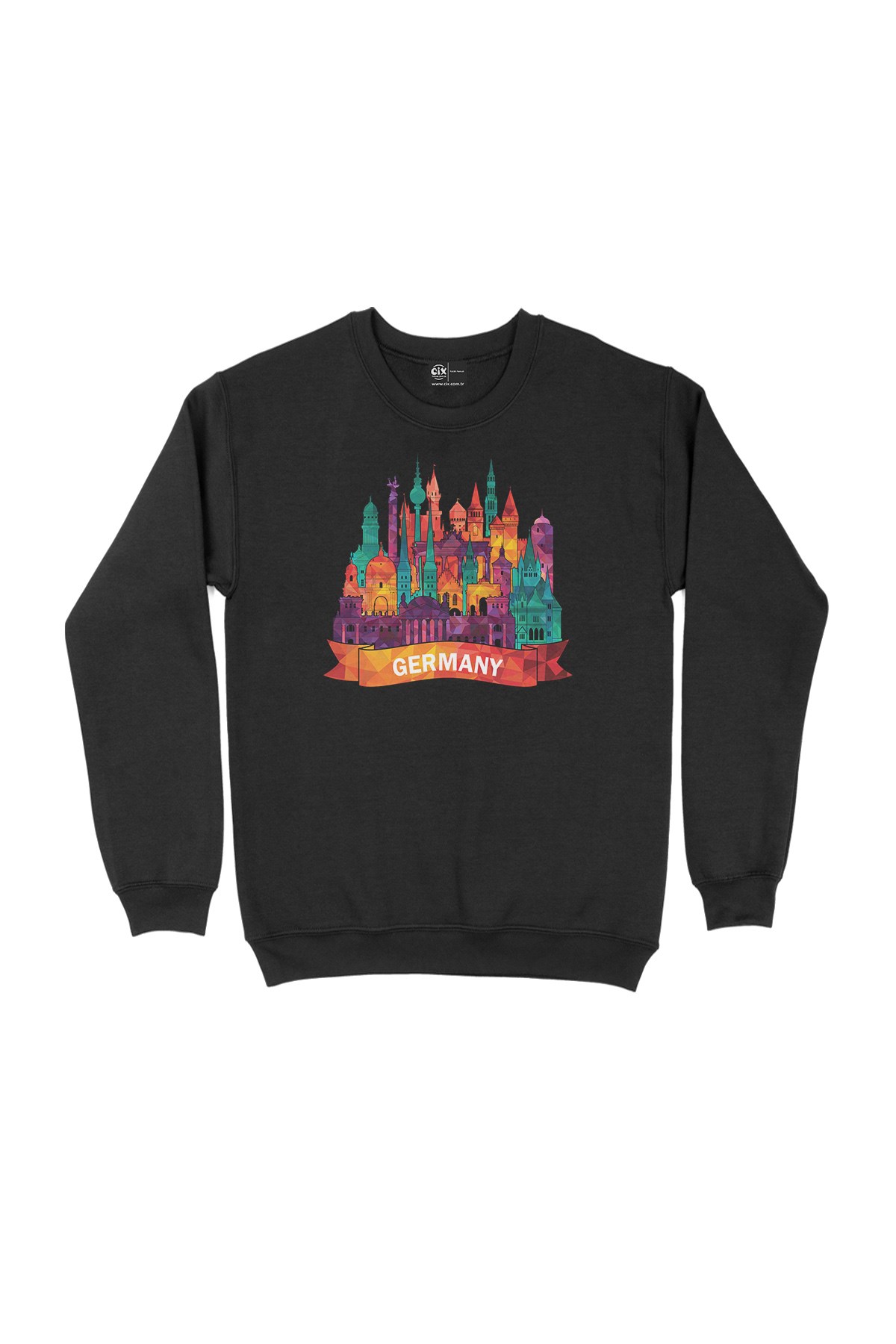 Renkli Almanya İllüstrasyon Siyah Sweatshirt