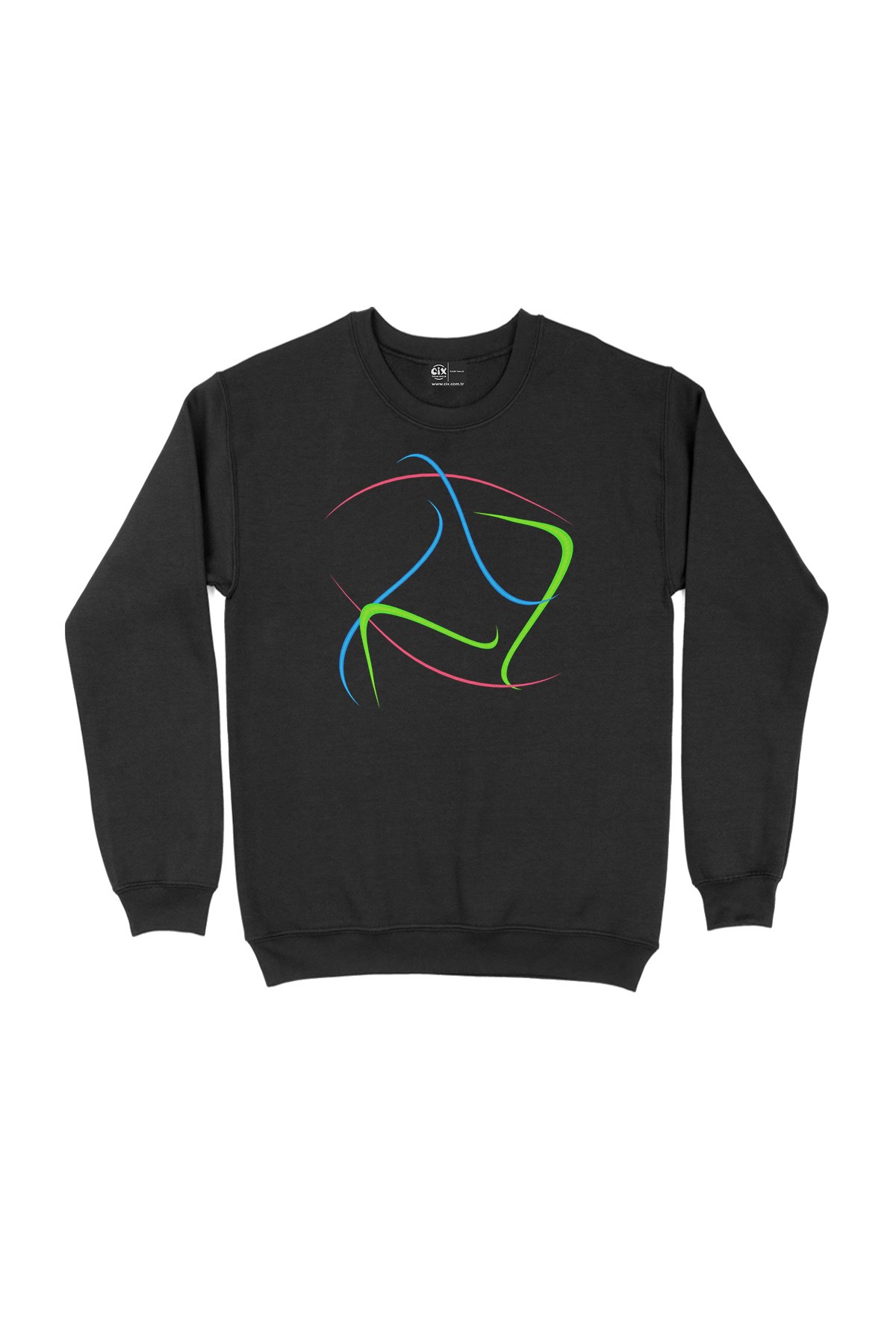 Renkli Çizgili Siyah Sweatshirt
