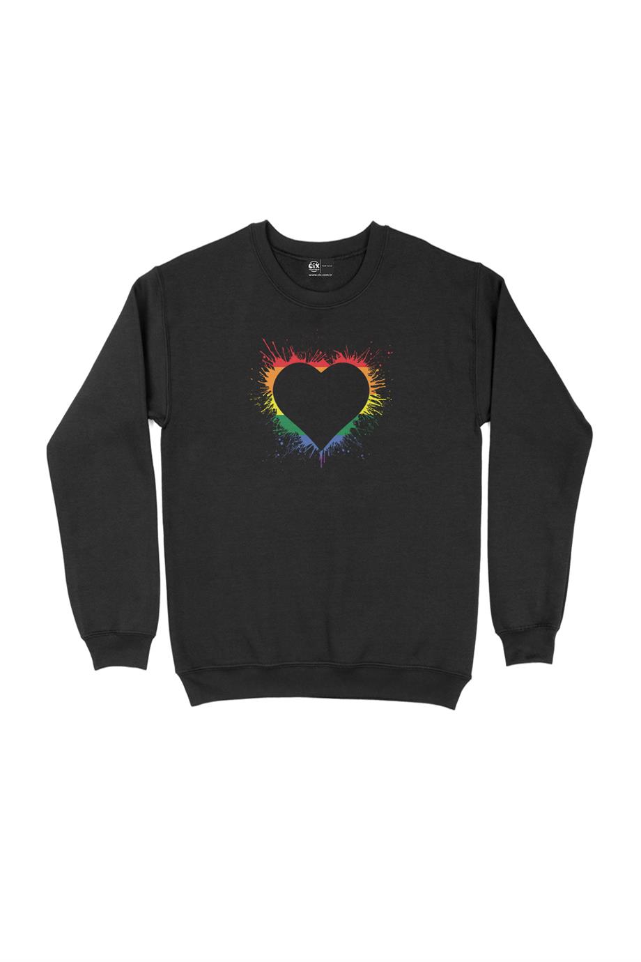 Renkli Dağınık Kalpli Sweatshirt Renkli Dağınık Kalpli Sweatshirt - Ücretsiz Kargo