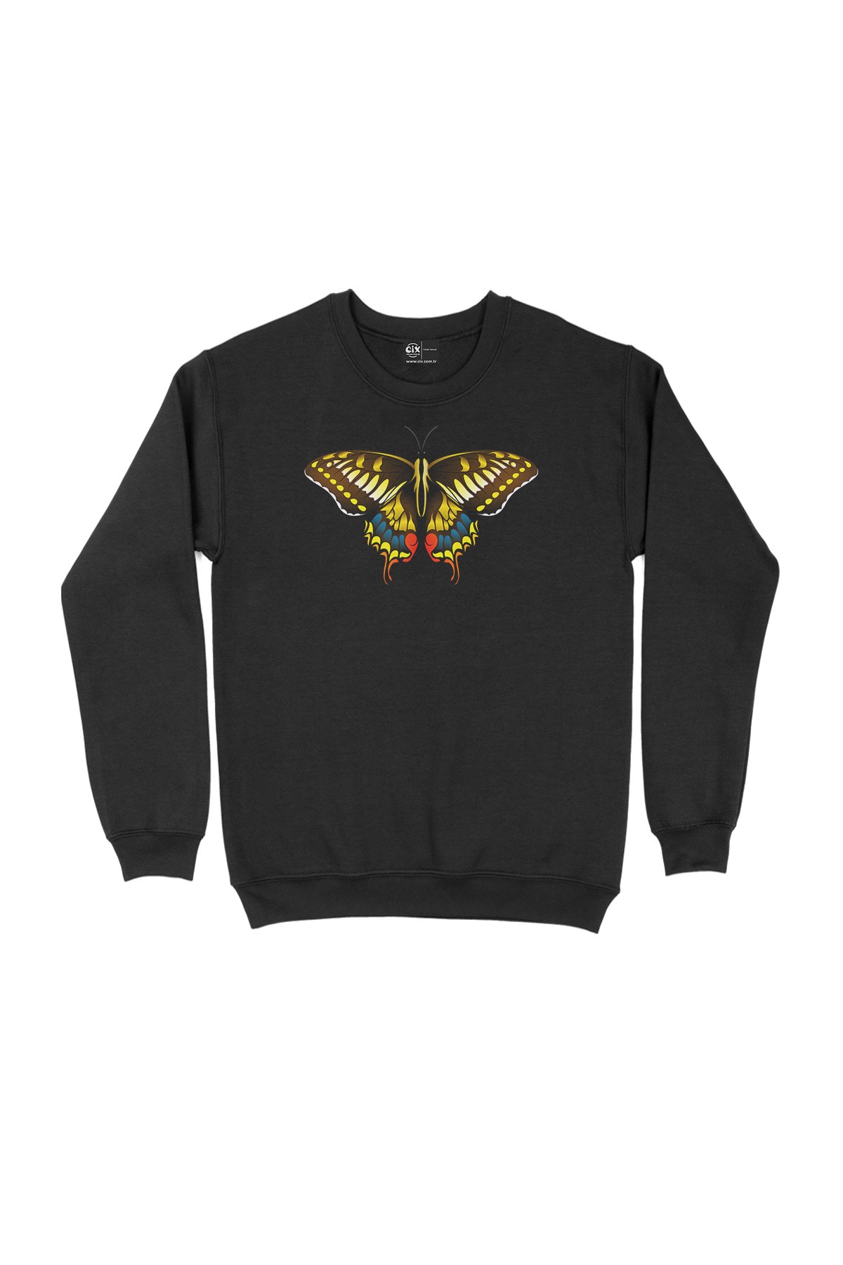 Renkli Kelebek Siyah Sweatshirt