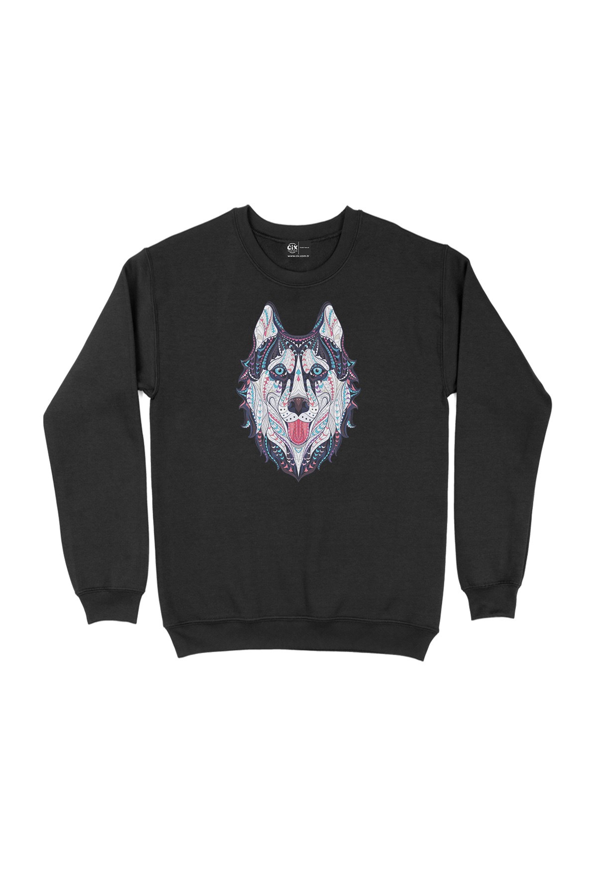 Renkli Kurt Siyah Sweatshirt