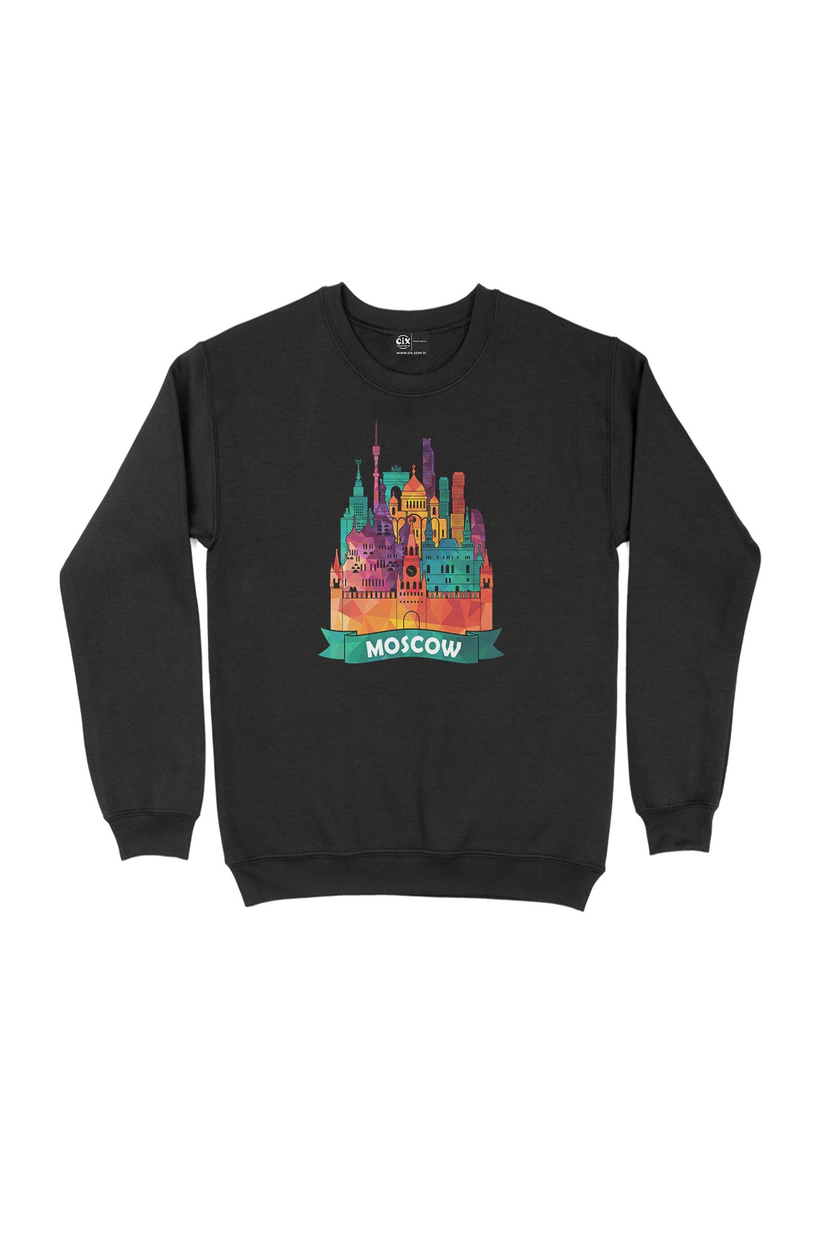 Renkli Moskova İllüstrasyon Siyah Sweatshirt