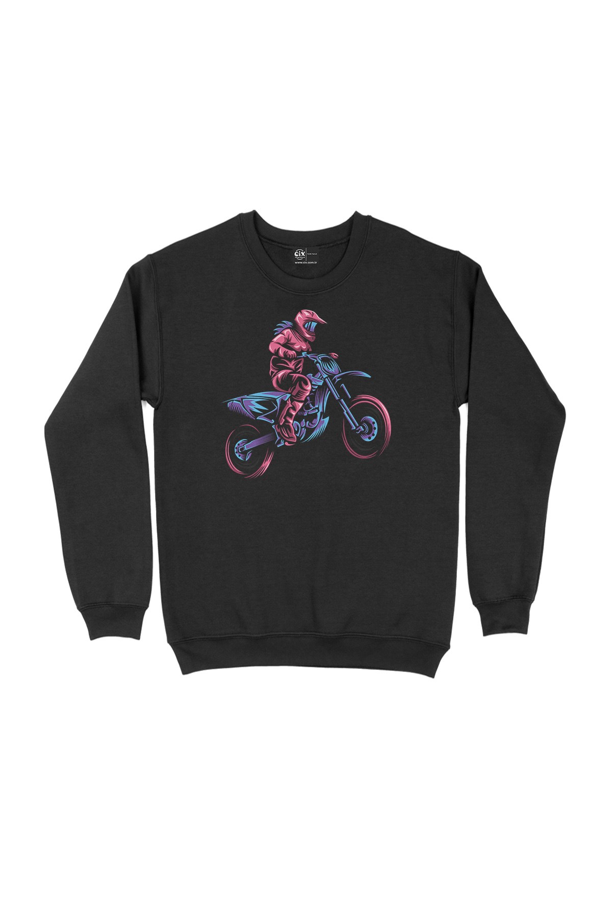 Renkli Motorcu Siyah Sweatshirt