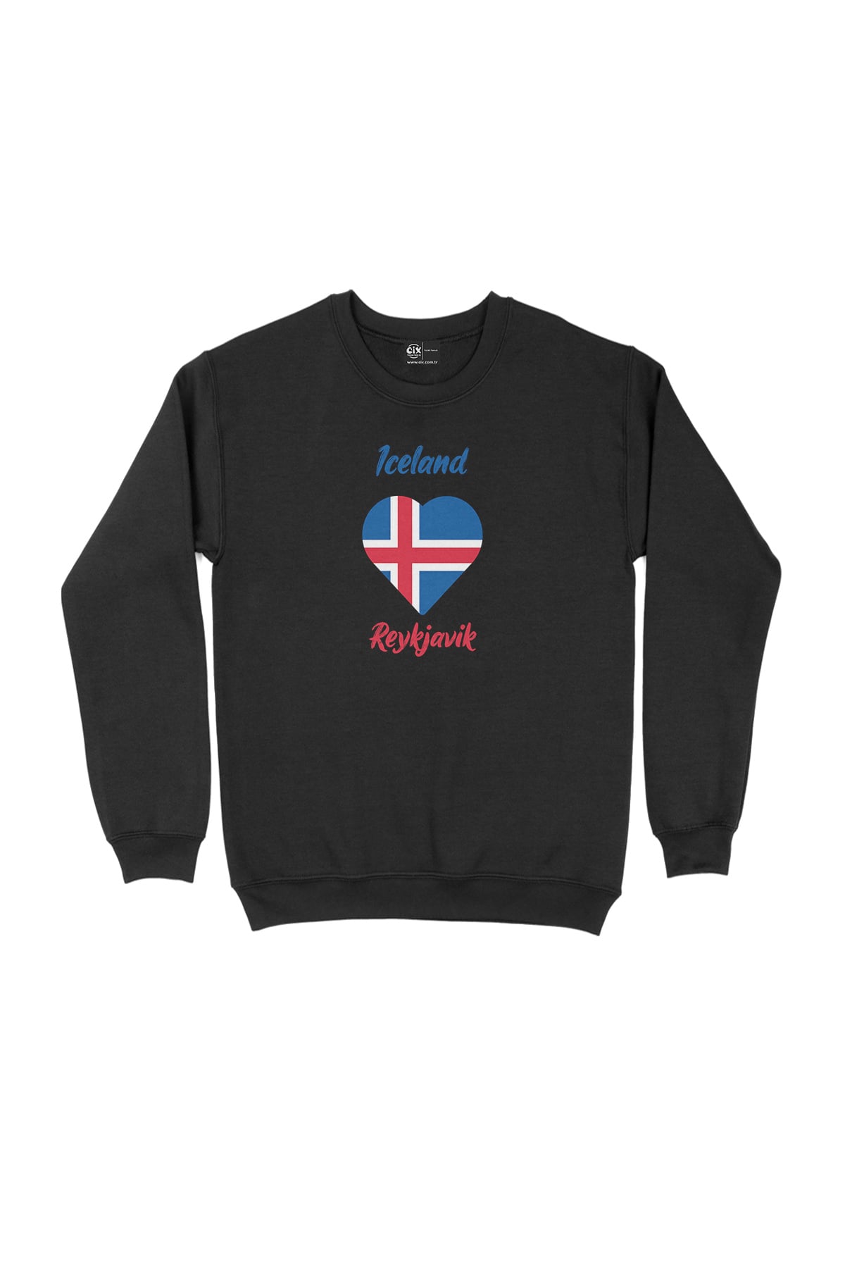 Reykjavik İzlanda Bayraklı Kalpli Siyah Sweatshirt