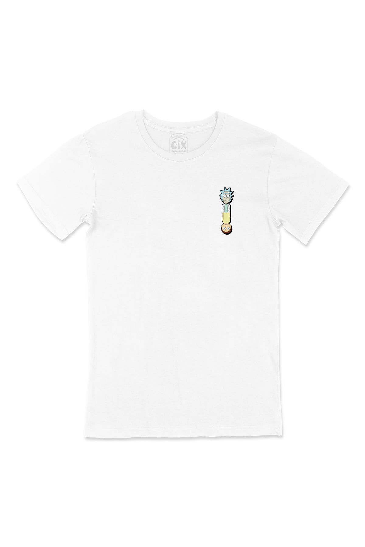 Rick And Morty Ters Cep Logo Tasarımlı Beyaz Tişört