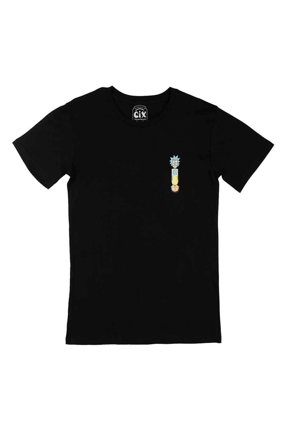 Rick And Morty Ters Cep Logo Tasarımlı Siyah Tişört