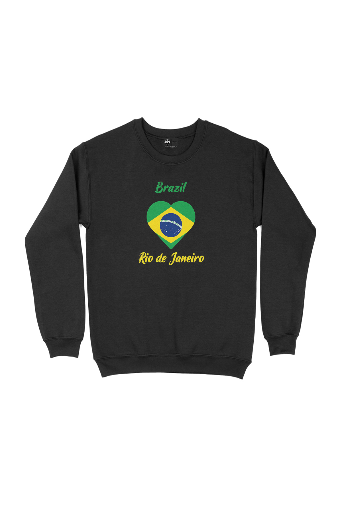 Rio De Janerio Brezilya Bayraklı Kalpli Siyah Sweatshirt
