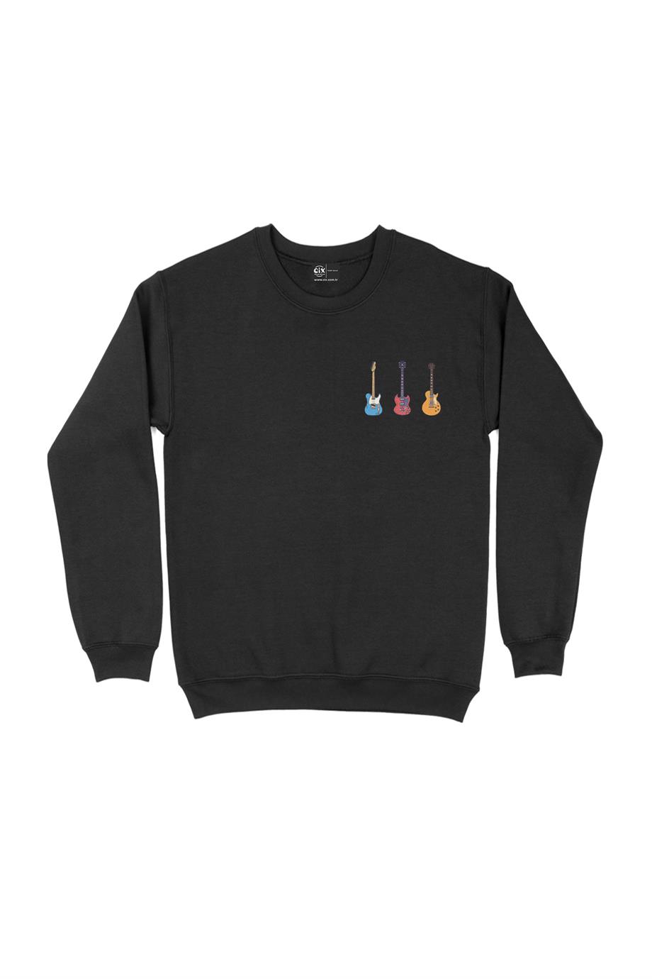 Rock Gitar Tasarımlı Cep Tasarım Baskılı Sweatshirt Rock Gitar Tasarımlı Cep Tasarım Baskılı Sweatshirt - Ücretsiz Kargo