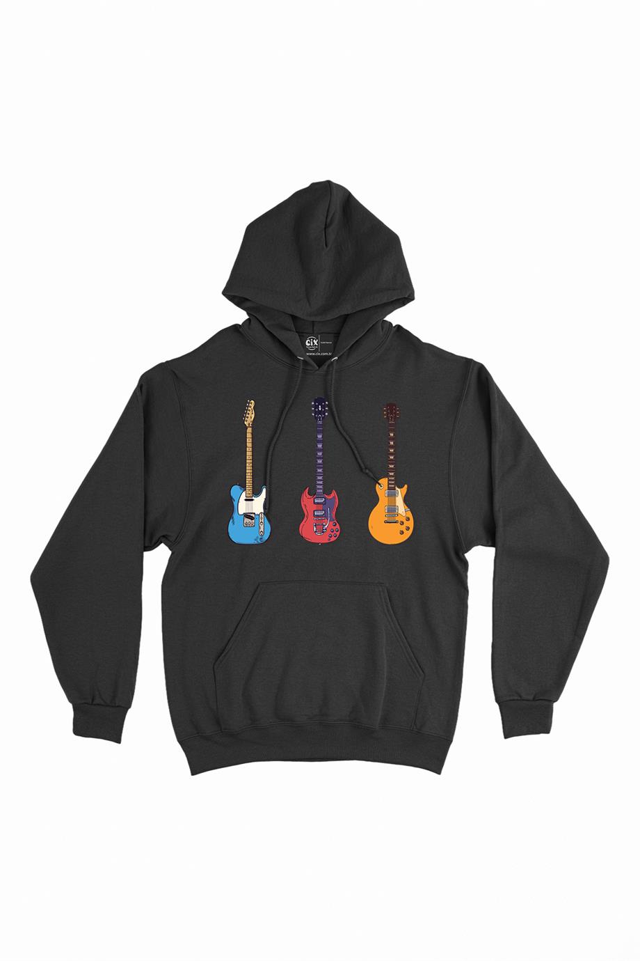 Rock Gitar Tasarımlı Kapşonlu Sweatshirt Hoodie Rock Gitar Tasarımlı Kapşonlu Sweatshirt Hoodie - Ücretsiz Kargo