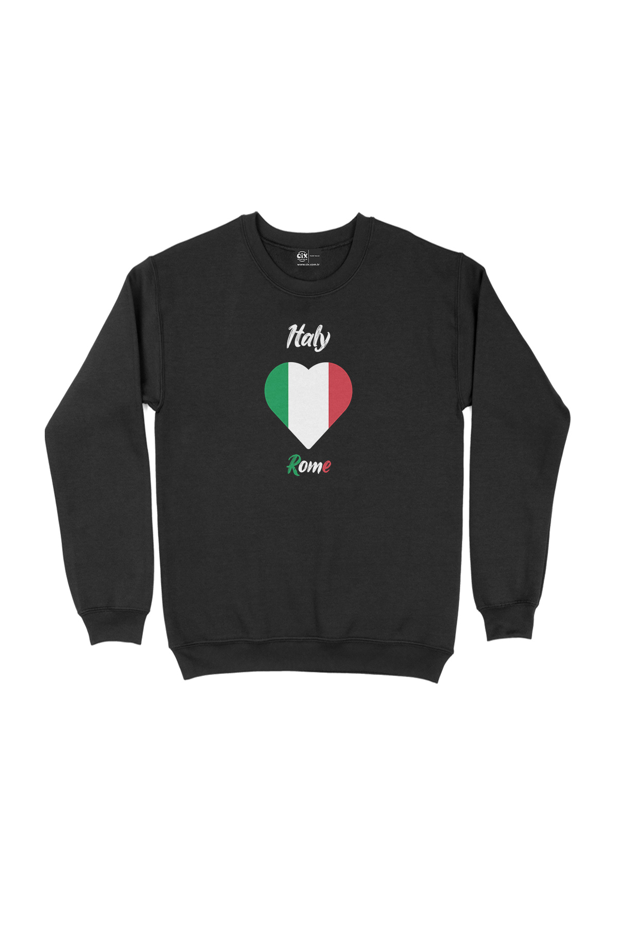Roma İtalya Bayraklı Kalpli Siyah Sweatshirt