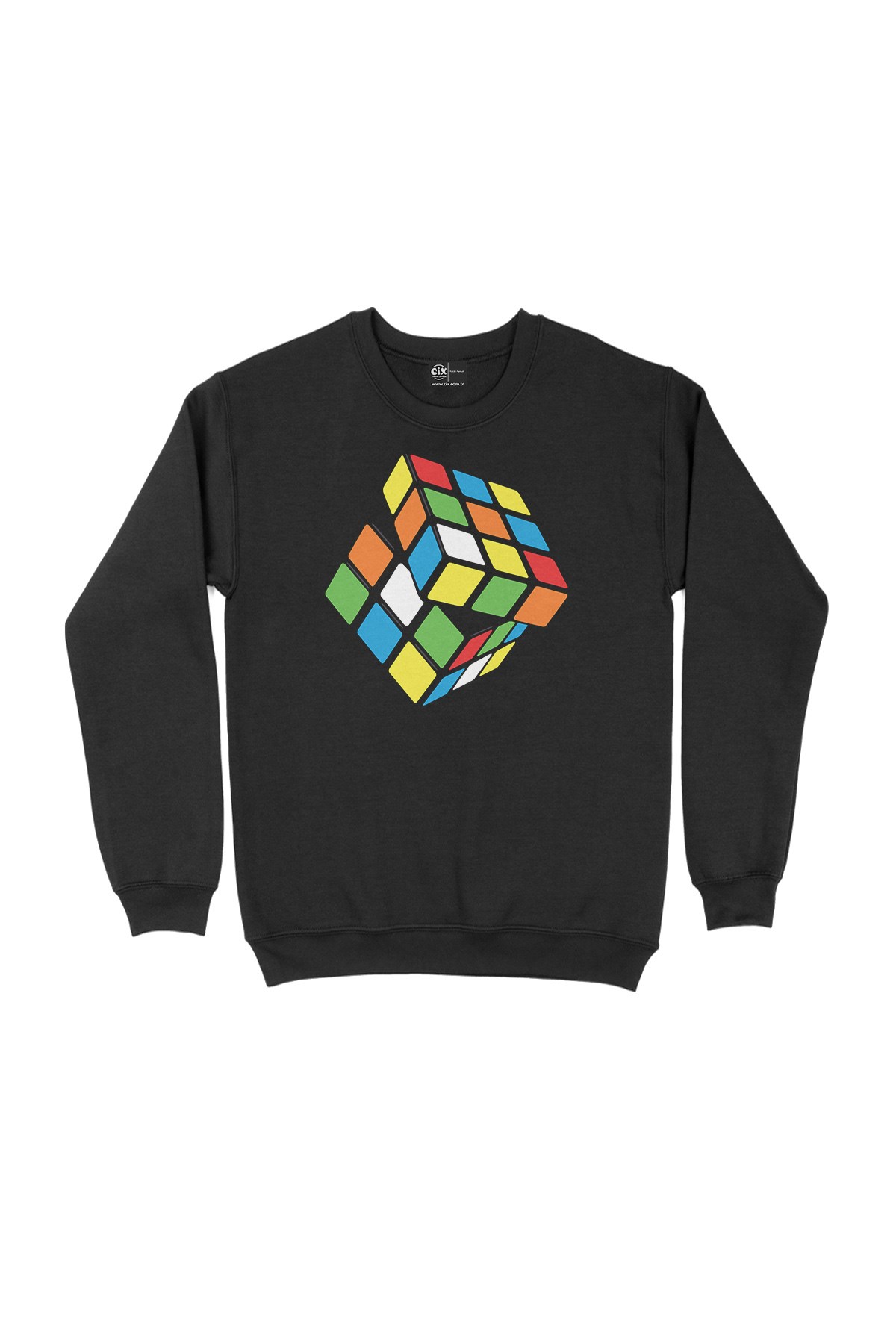 Rubik Küp Tasarımlı Siyah Sweatshirt
