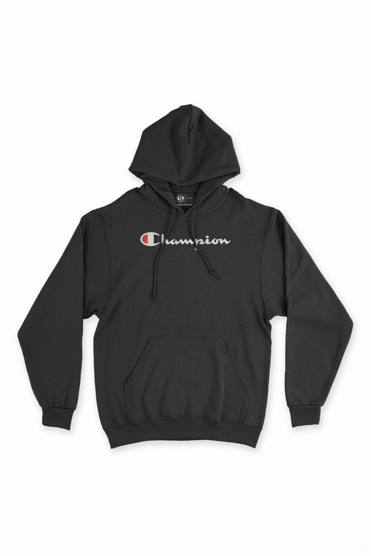Şampiyon Yazılı Siyah Kapşonlu Sweatshirt Hoodie
