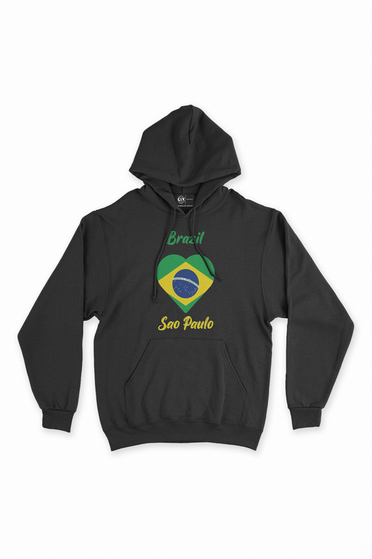 Sao Paulo Brezilya Bayraklı Kalpli Siyah Sweatshirt Hoodie