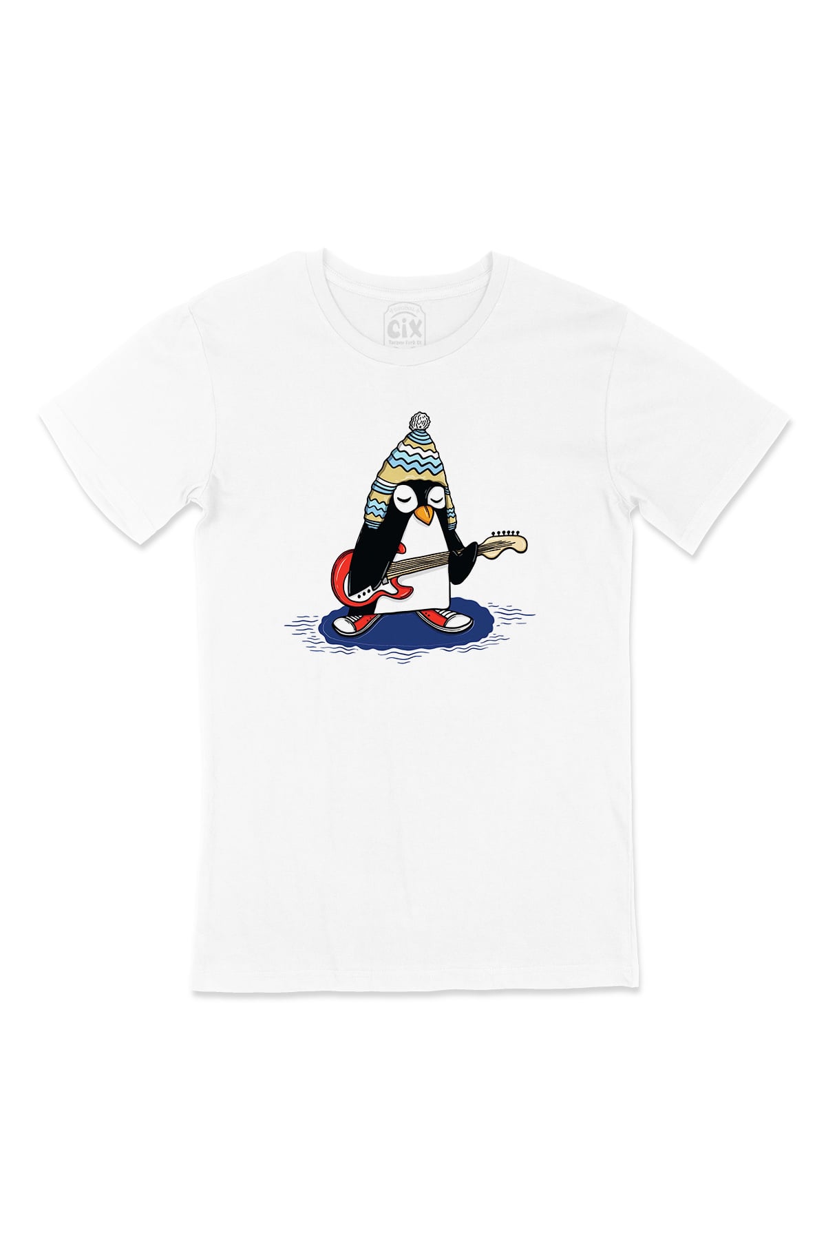 Şapkalı Gitarcı Rocker Penguen Tişört