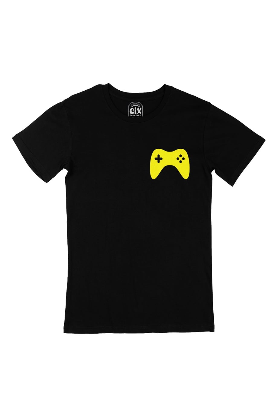 Sarı Joystick Cep Logo Tasarımlı Siyah Tişört