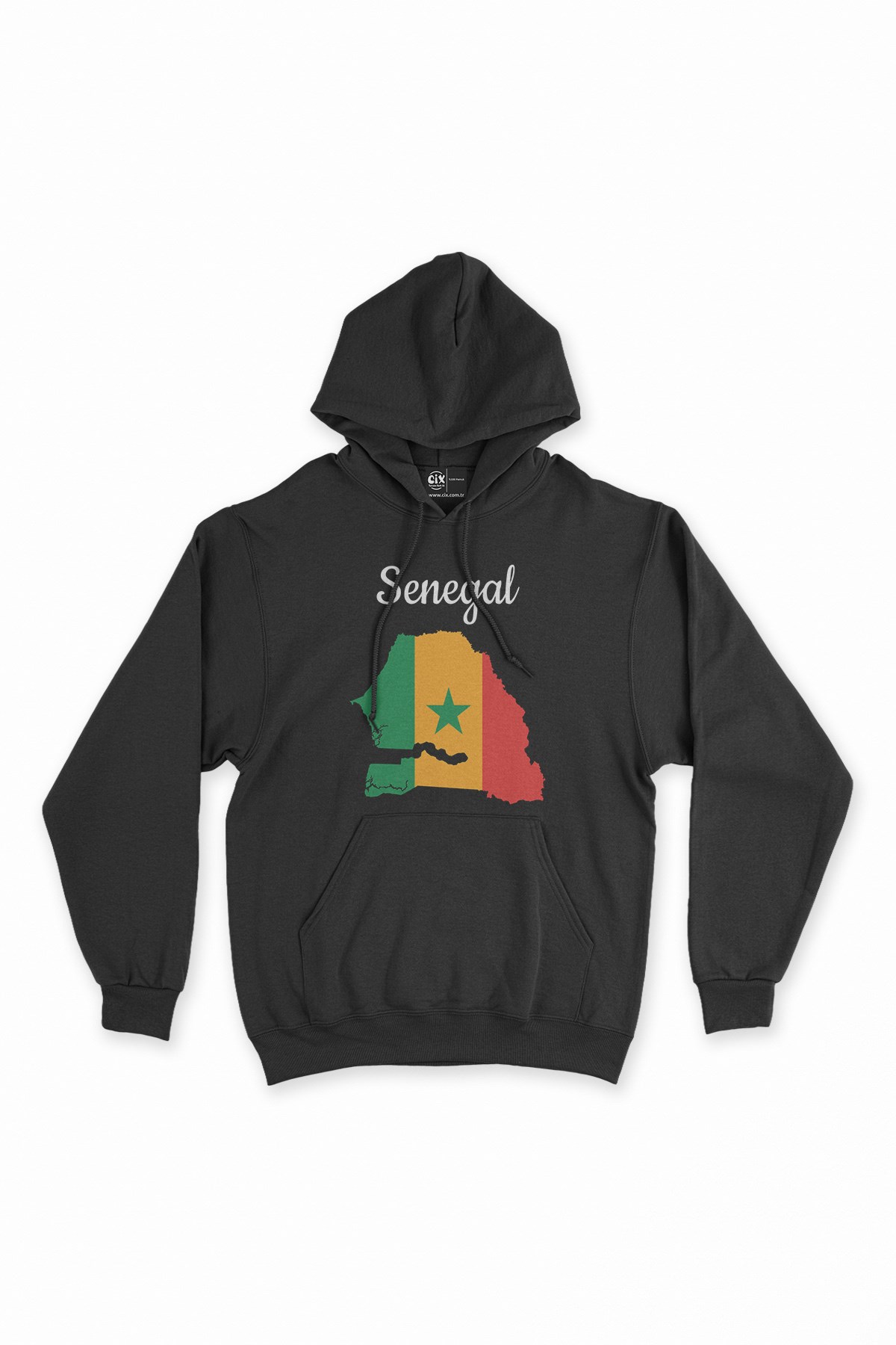 Senegal Haritalı ve Bayraklı Siyah Kapşonlu Sweatshirt Hoodie