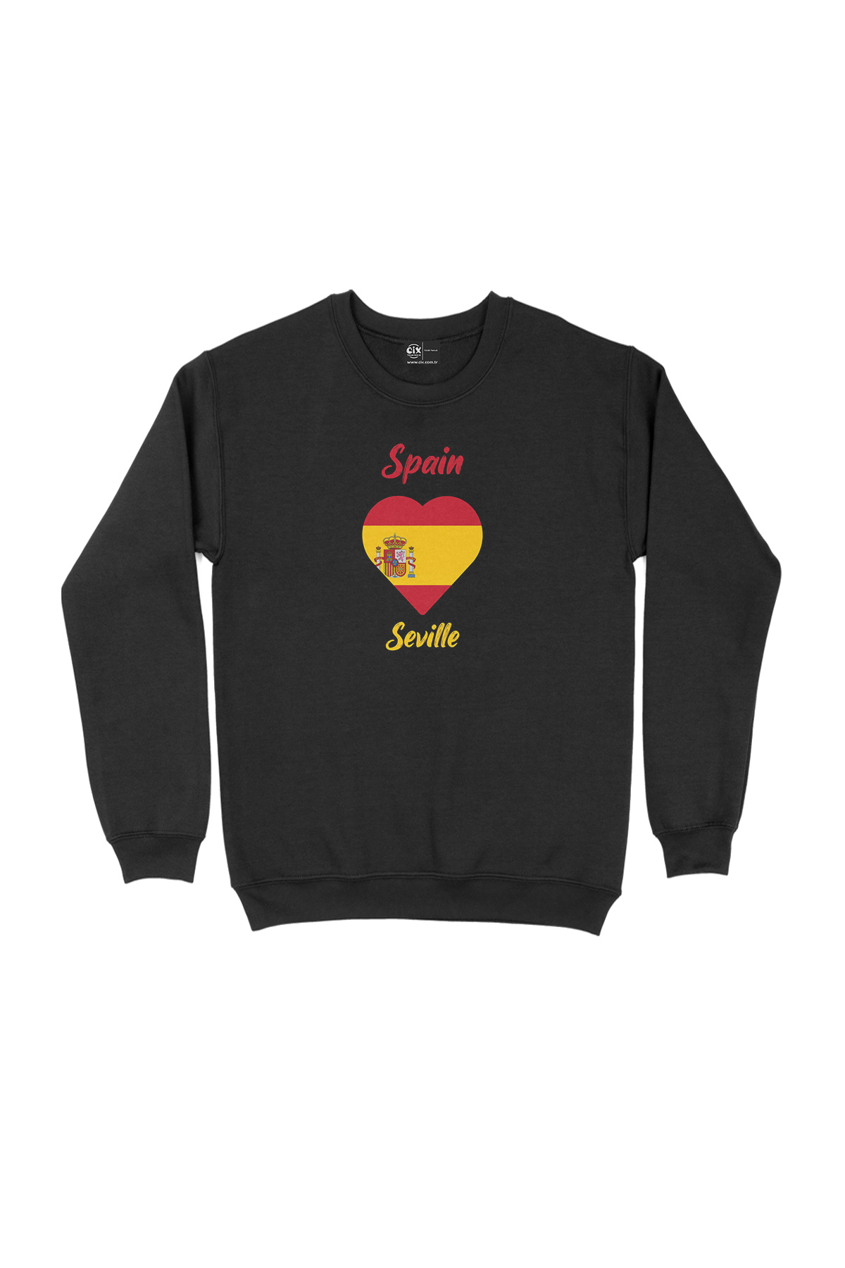 Sevilya İspanya Bayraklı Kalpli Siyah Sweatshirt