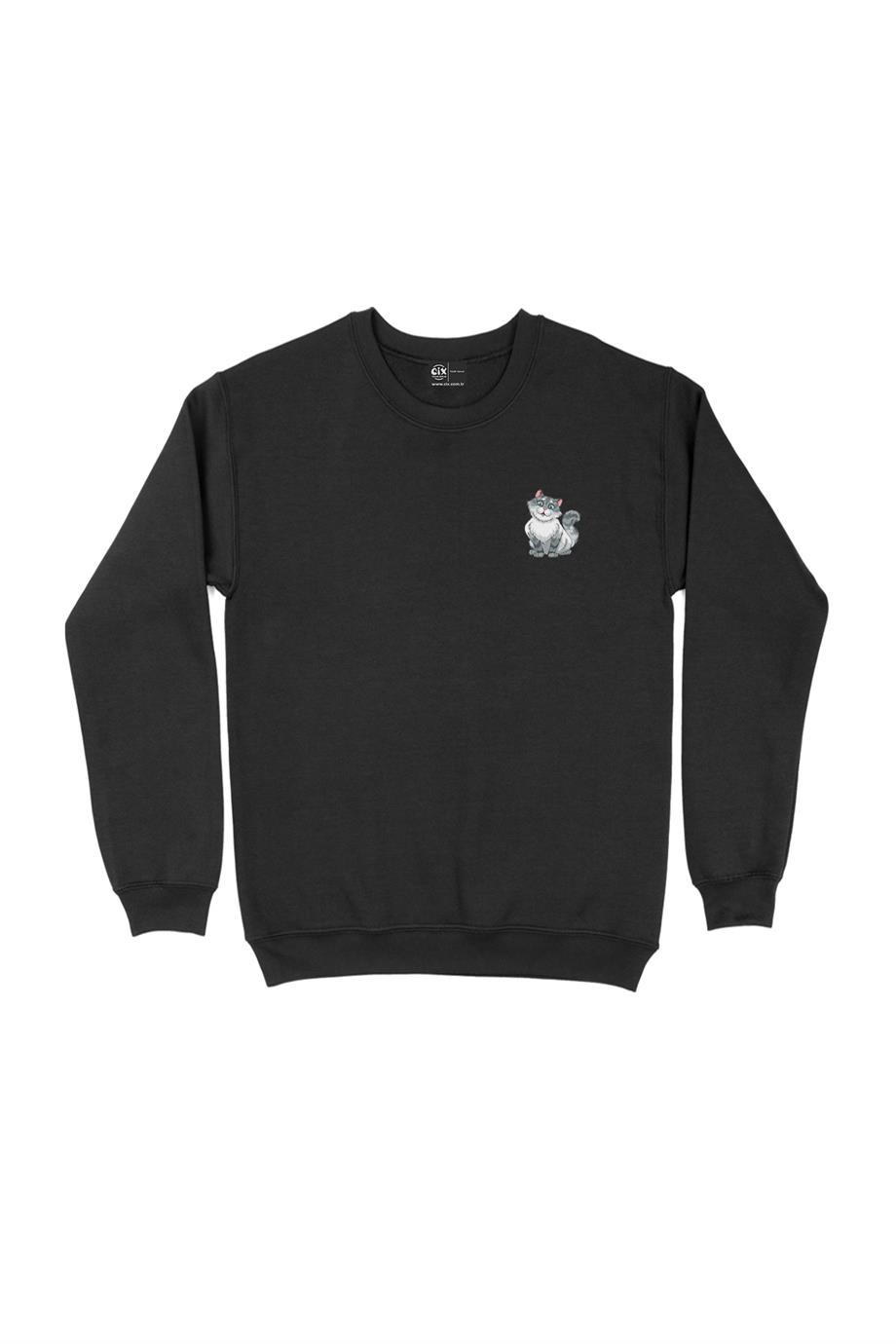 Sevimli Kedi Cep Tasarım Baskılı Sweatshirt Sevimli Kedi Cep Tasarım Baskılı Sweatshirt - Ücretsiz Kargo