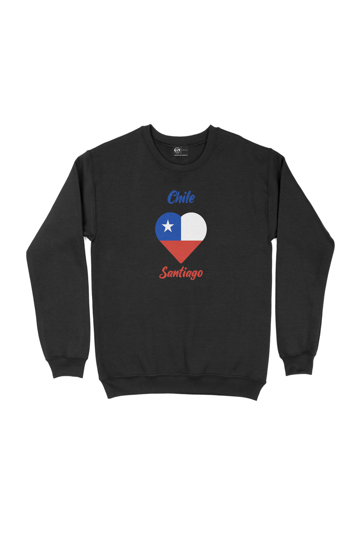 Şili Santiago Bayraklı Kalpli Siyah Sweatshirt