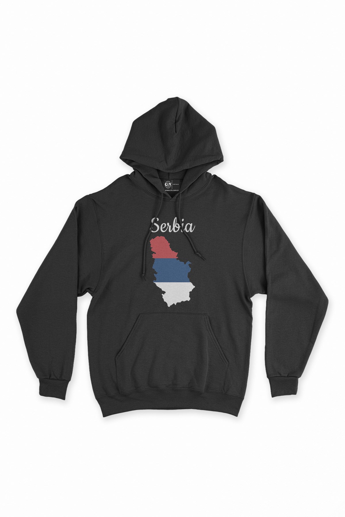 Sırbistan Haritalı ve Bayraklı Siyah Kapşonlu Sweatshirt Hoodie