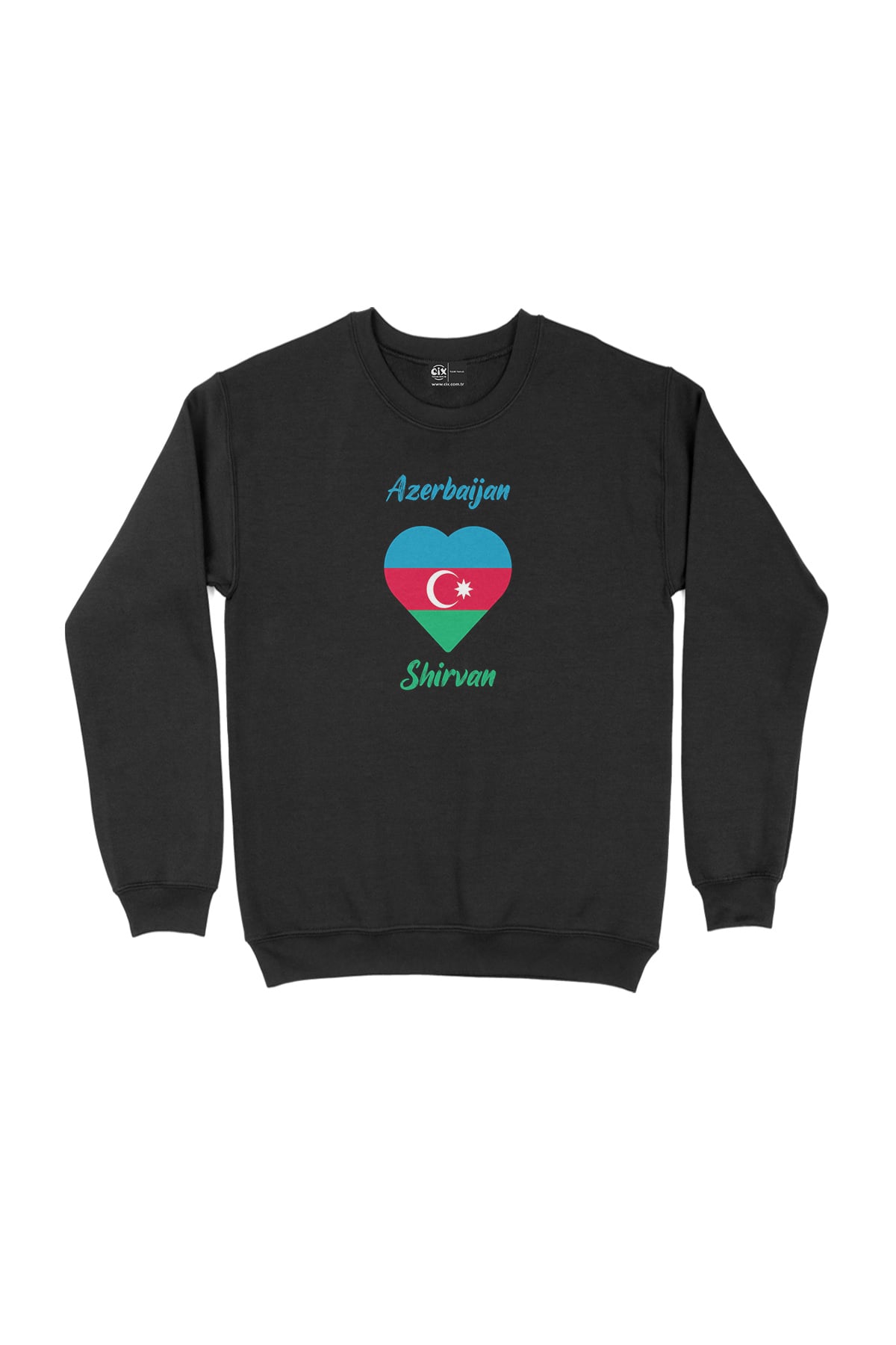 Şirvan Azerbaycan Bayraklı Kalpli Siyah Sweatshirt