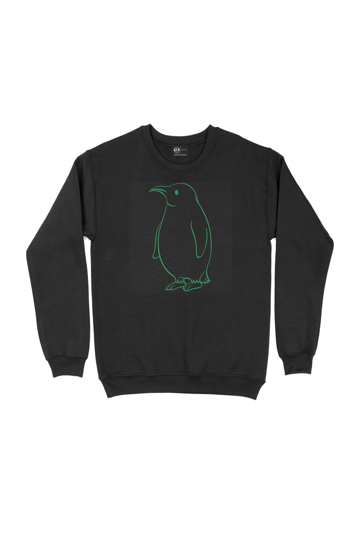 Şişman Penguen Çizimli Siyah Sweatshirt