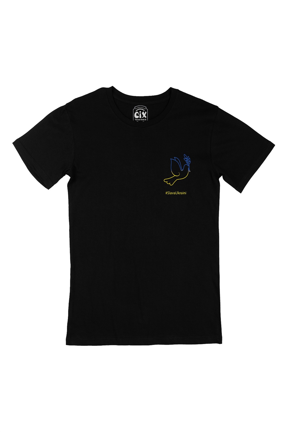 Slava Ukraini Logo Cep Logo Tasarımlı Siyah Tişört