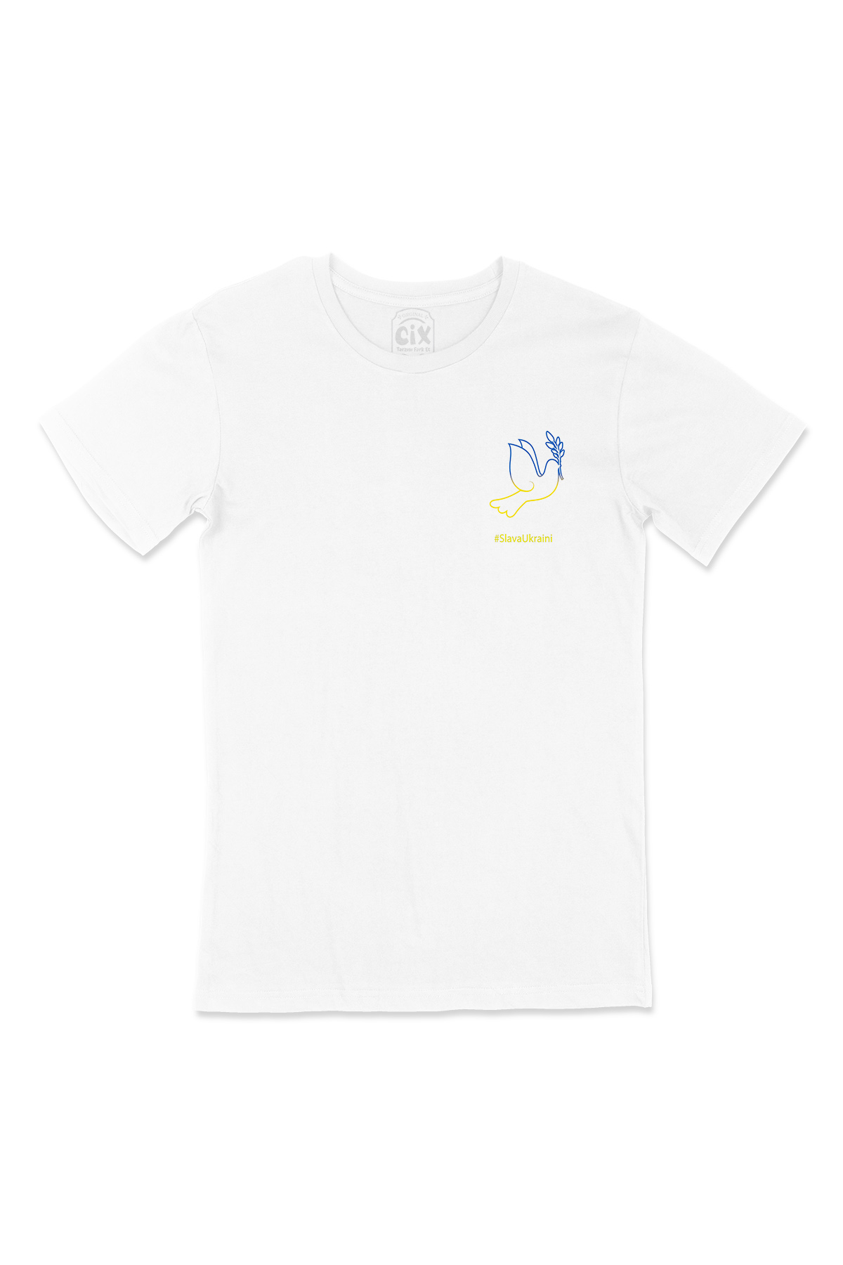 Slava Ukraini Peace Cep Logo Tasarımlı Beyaz Tişört