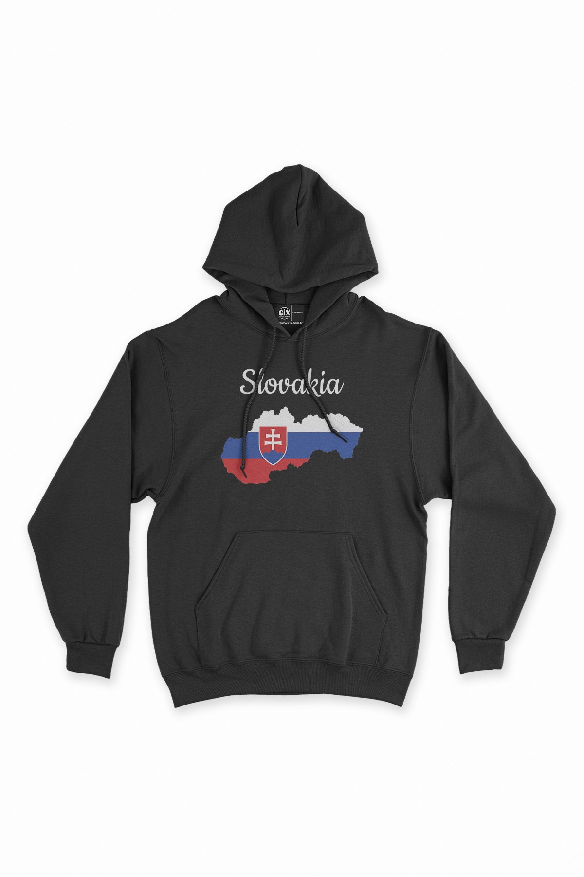 Slovakya Haritalı ve Bayraklı Siyah Kapşonlu Sweatshirt Hoodie