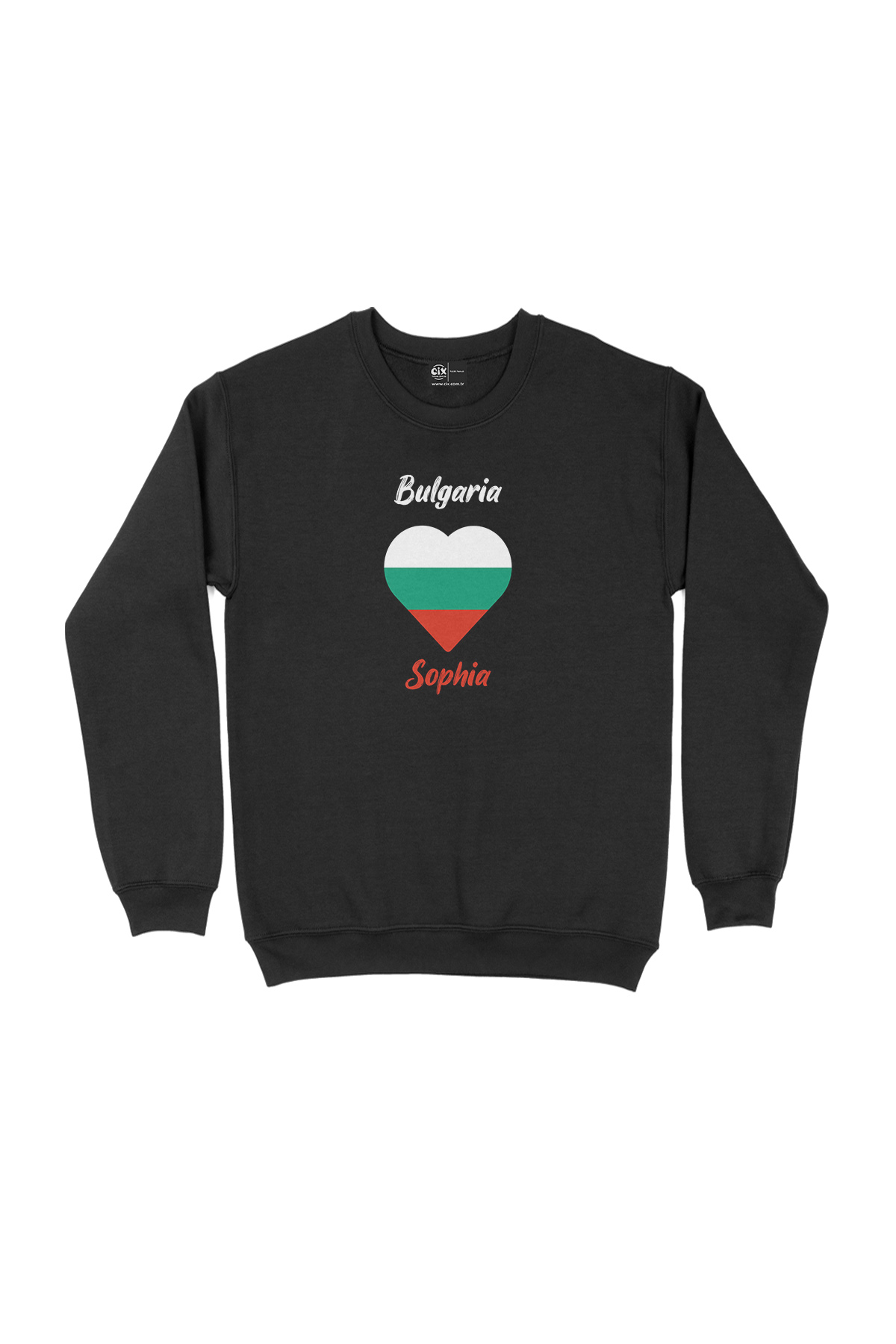 Sofya Bulgaristan Bayraklı Kalpli Siyah Sweatshirt
