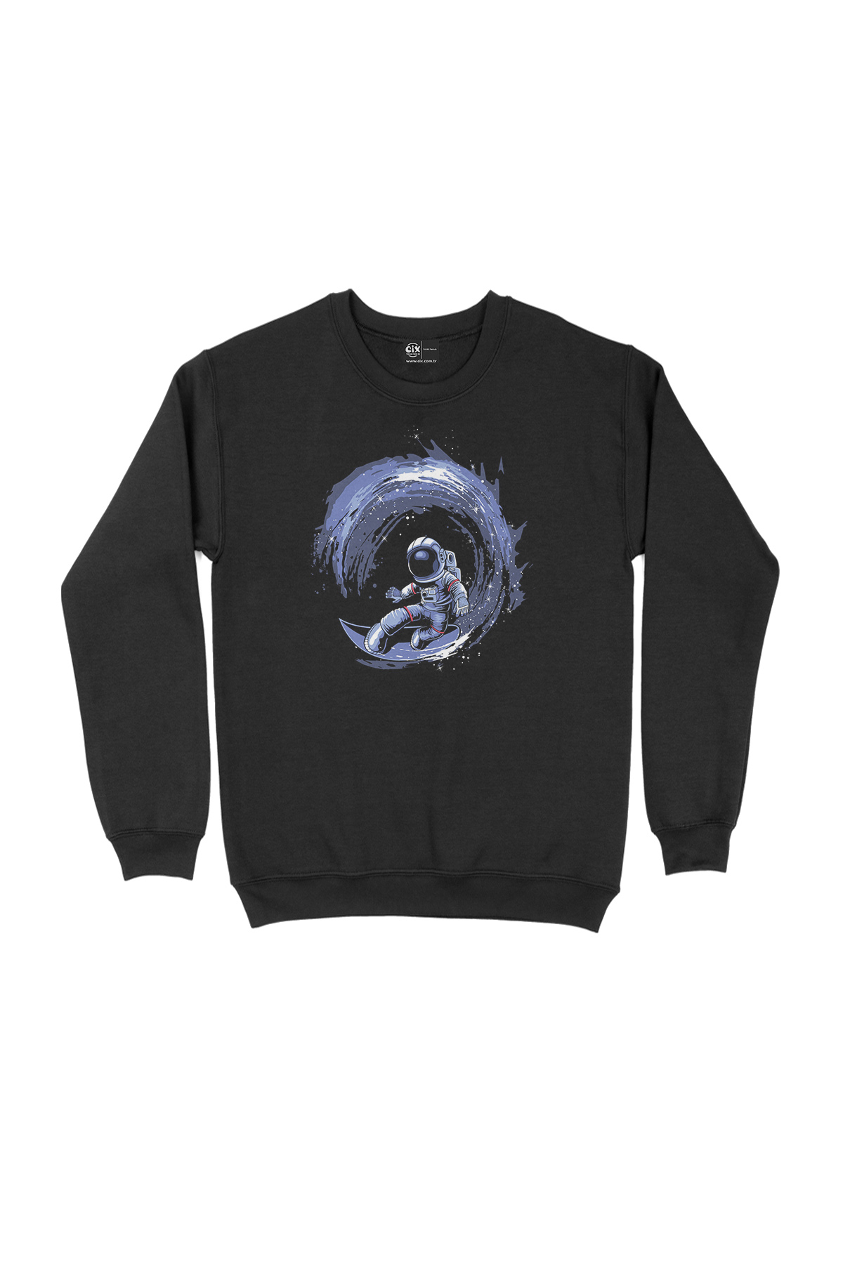 Sörfçü Astronot Siyah Sweatshirt