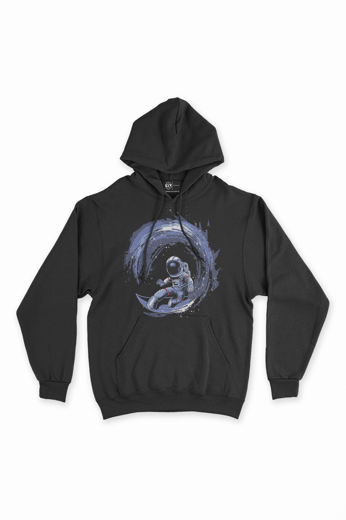 Sörfçü Astronot Siyah Sweatshirt Hoodie