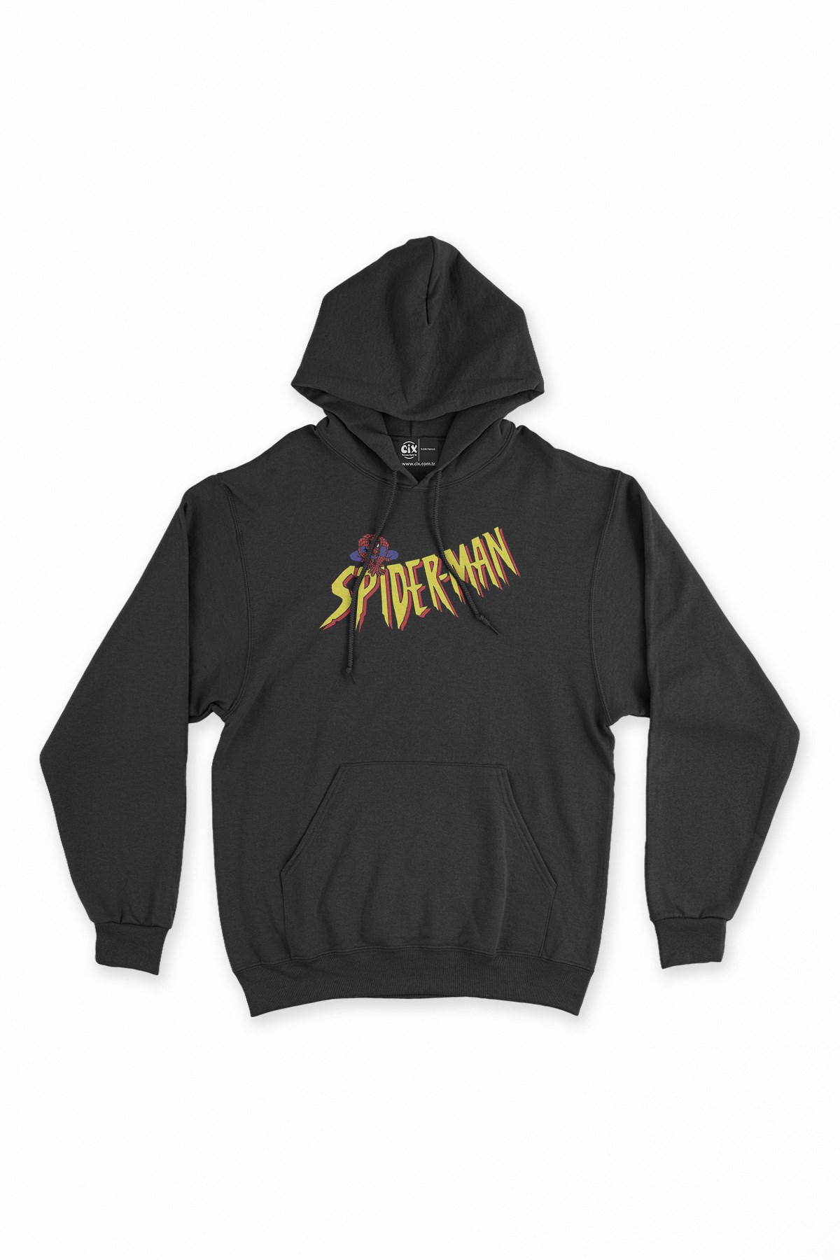 Spiderman Logolu Siyah Kapşonlu Sweatshirt Hoodie