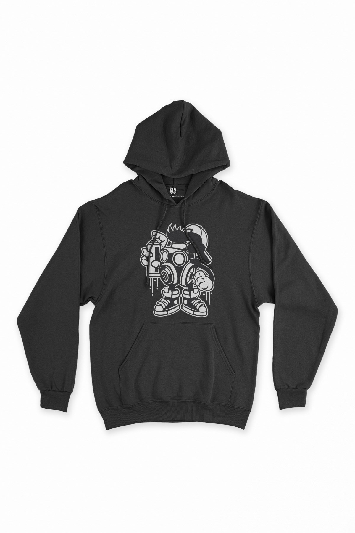 Spreyli Maskot Siyah Kapşonlu Sweatshirt Hoodie