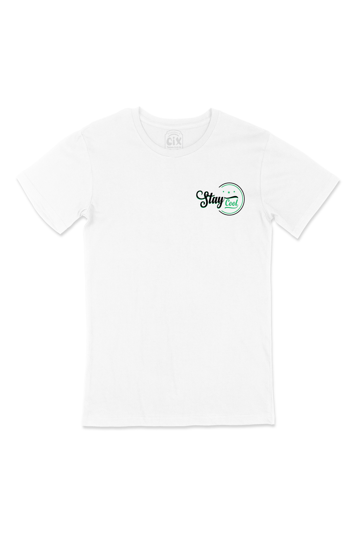 Stay Cool Cep Logo Tasarımlı Beyaz Tişört