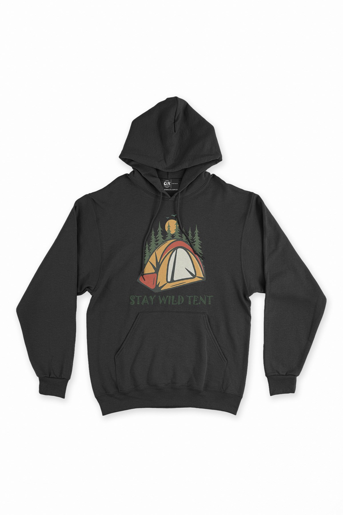 Stay Wild Tent Siyah Kapşonlu Sweatshirt Hoodie
