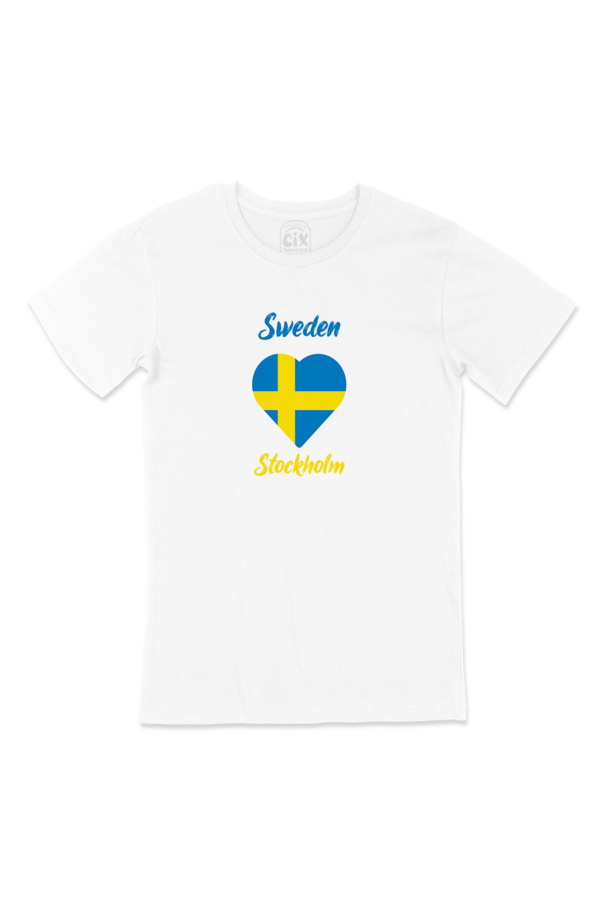 Stockholm İsveç Bayraklı Kalpli Tişört