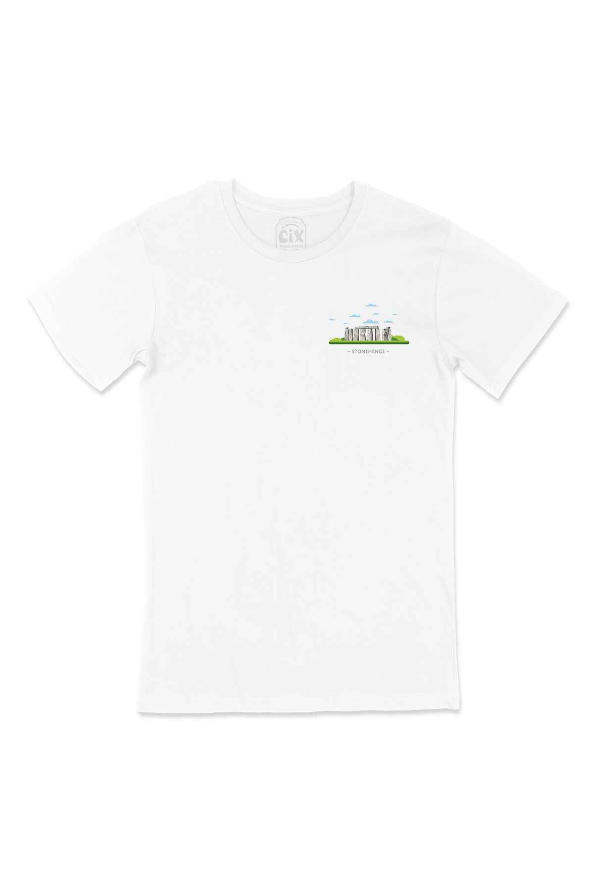 Stonehenge Cep Logo Tasarımlı Beyaz Tişört