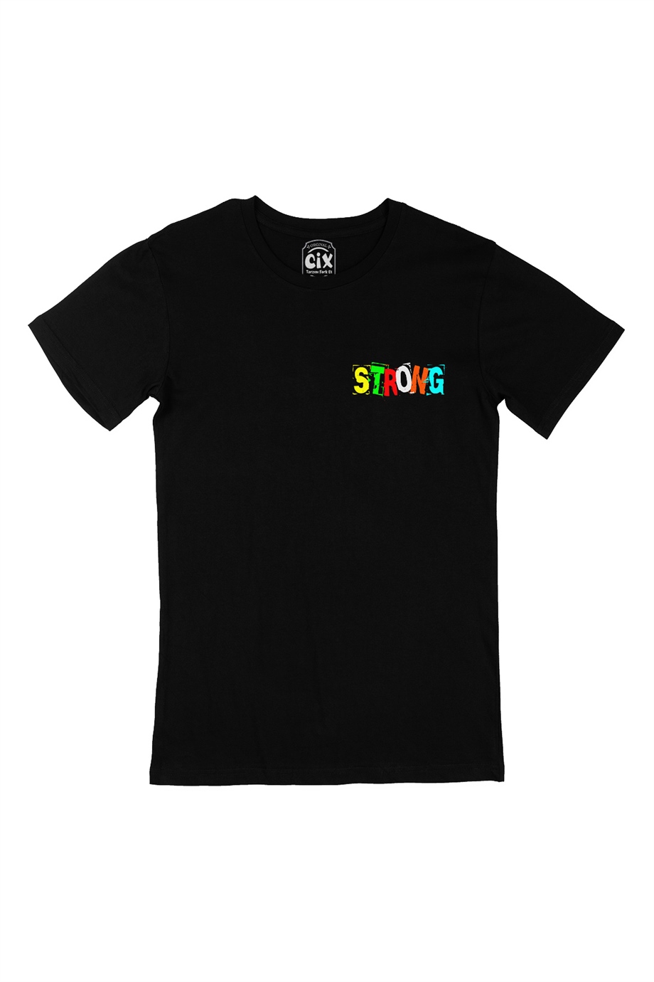 Strong Tasarım Cep Logo Tasarımlı Siyah Tişört