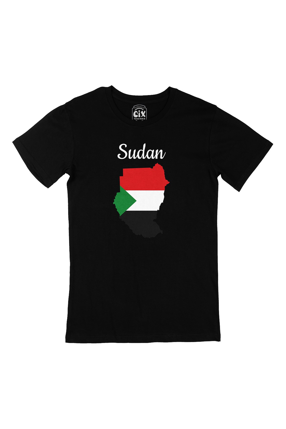 Sudan Haritalı ve Bayraklı Siyah Tişört