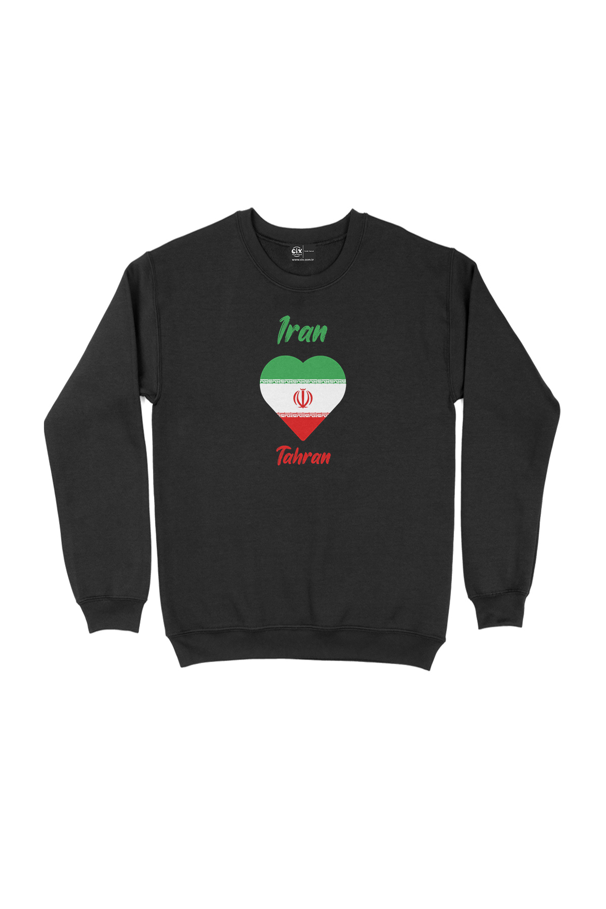 Tahran İran Bayraklı Kalpli Siyah Sweatshirt