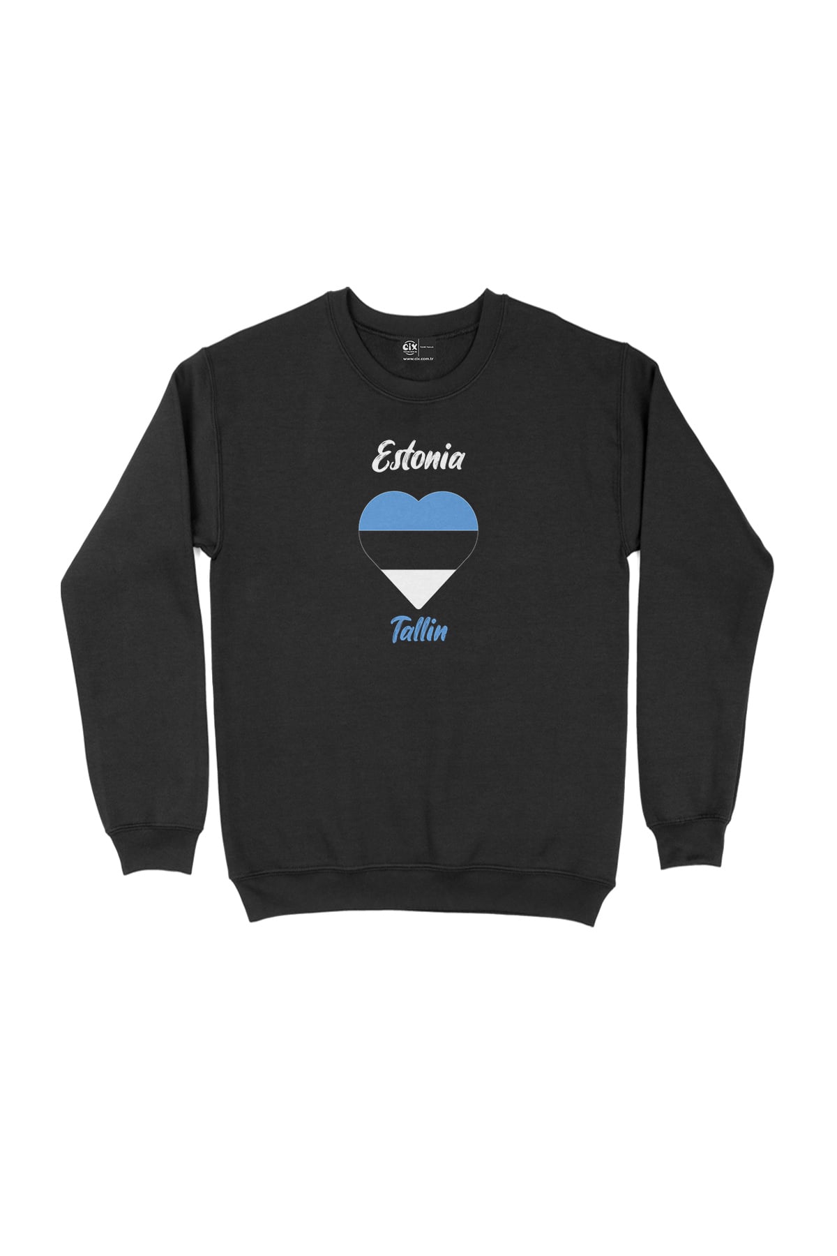 Talin Estonya Bayraklı Kalpli Siyah Sweatshirt