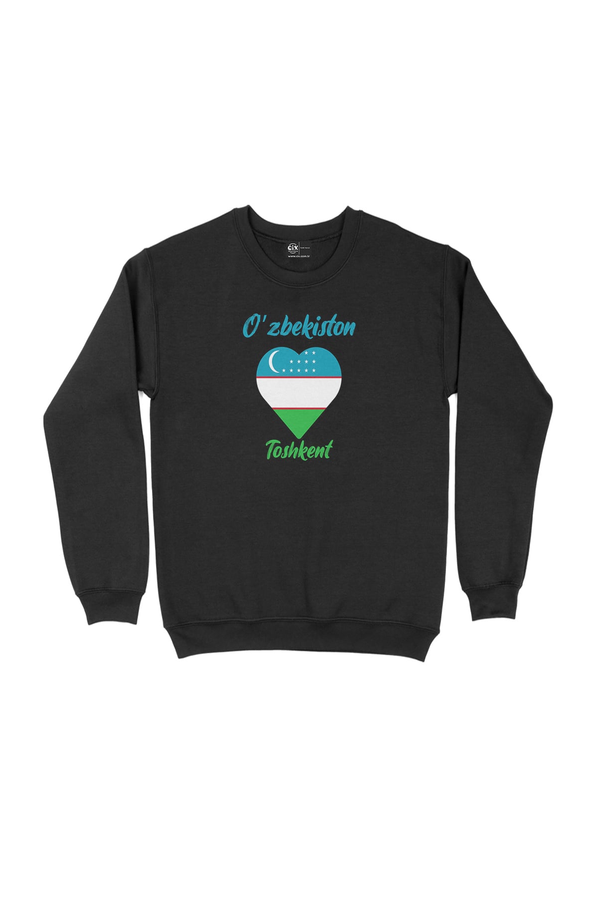 Taşkent Özbekistan Bayraklı Kalpli Siyah Sweatshirt
