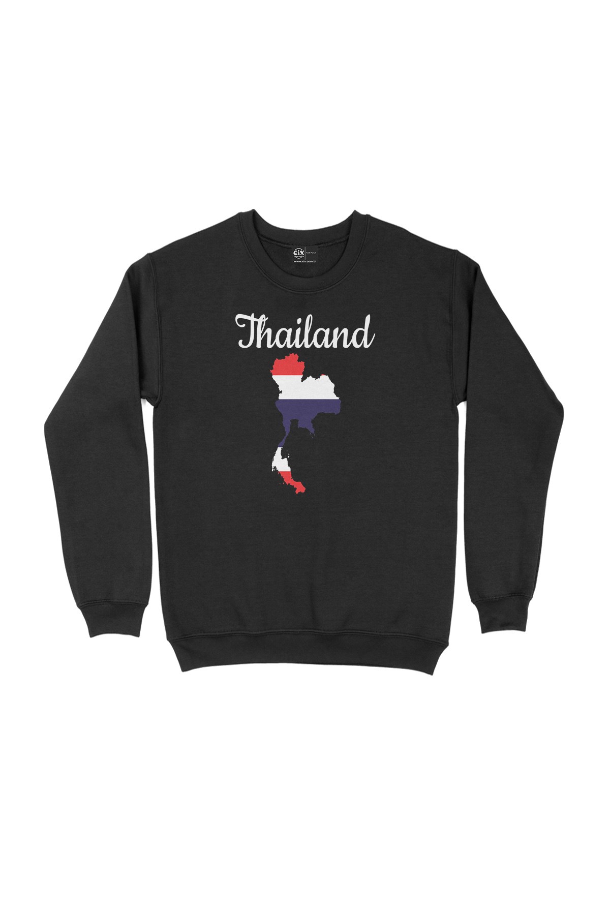 Tayland Haritalı ve Bayraklı Siyah Sweatshirt