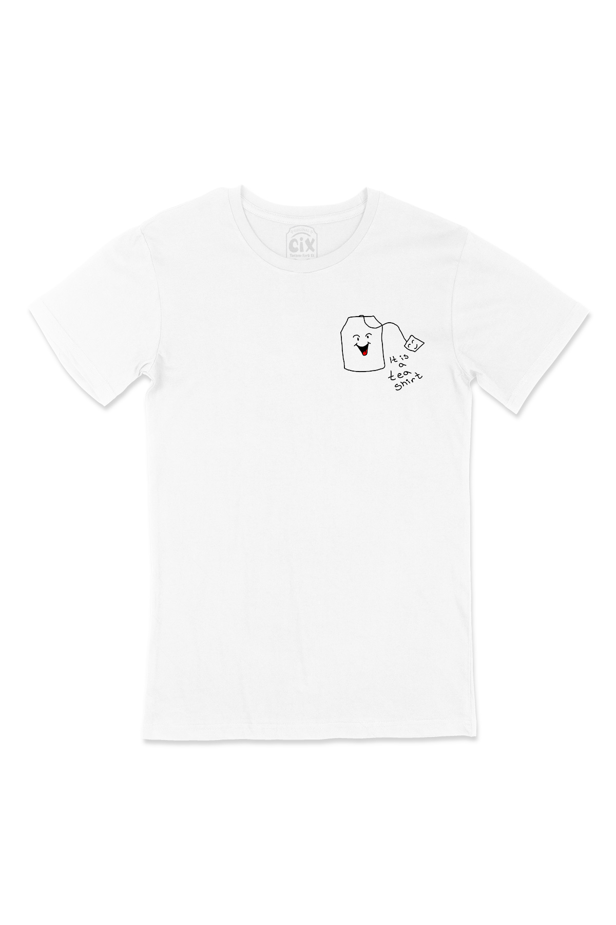 Tea Shirt Cep Logo Tasarımlı Beyaz Tişört