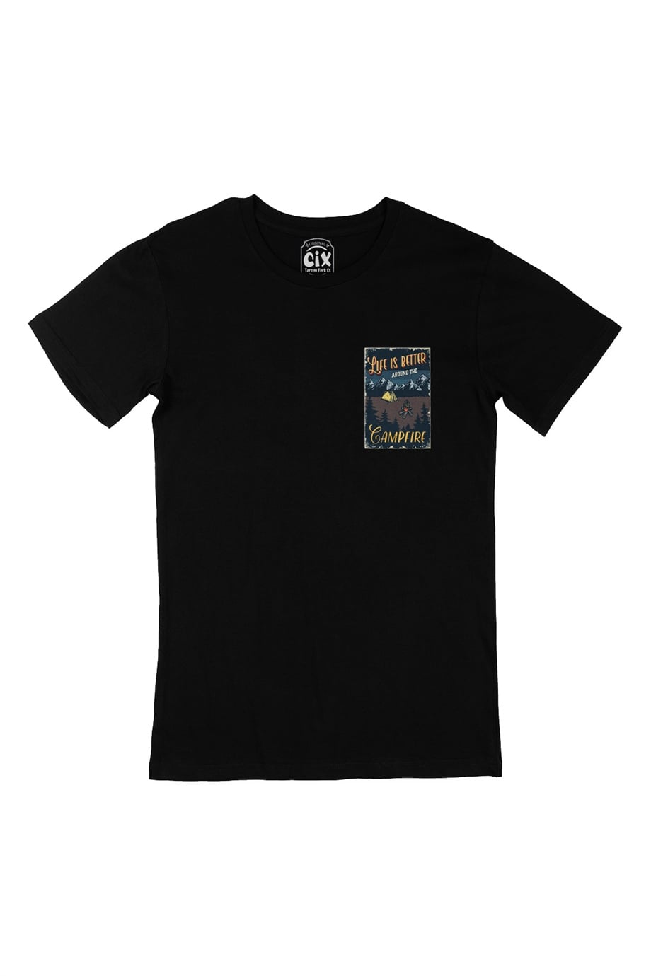 The Campfire Cep Logo Tasarımlı Siyah Tişört