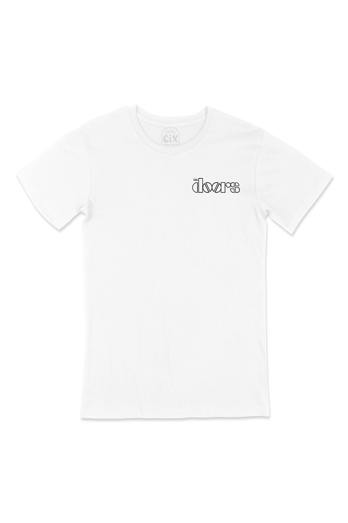 The Doors Logolu Cep Logo Tasarımlı Beyaz Tişört