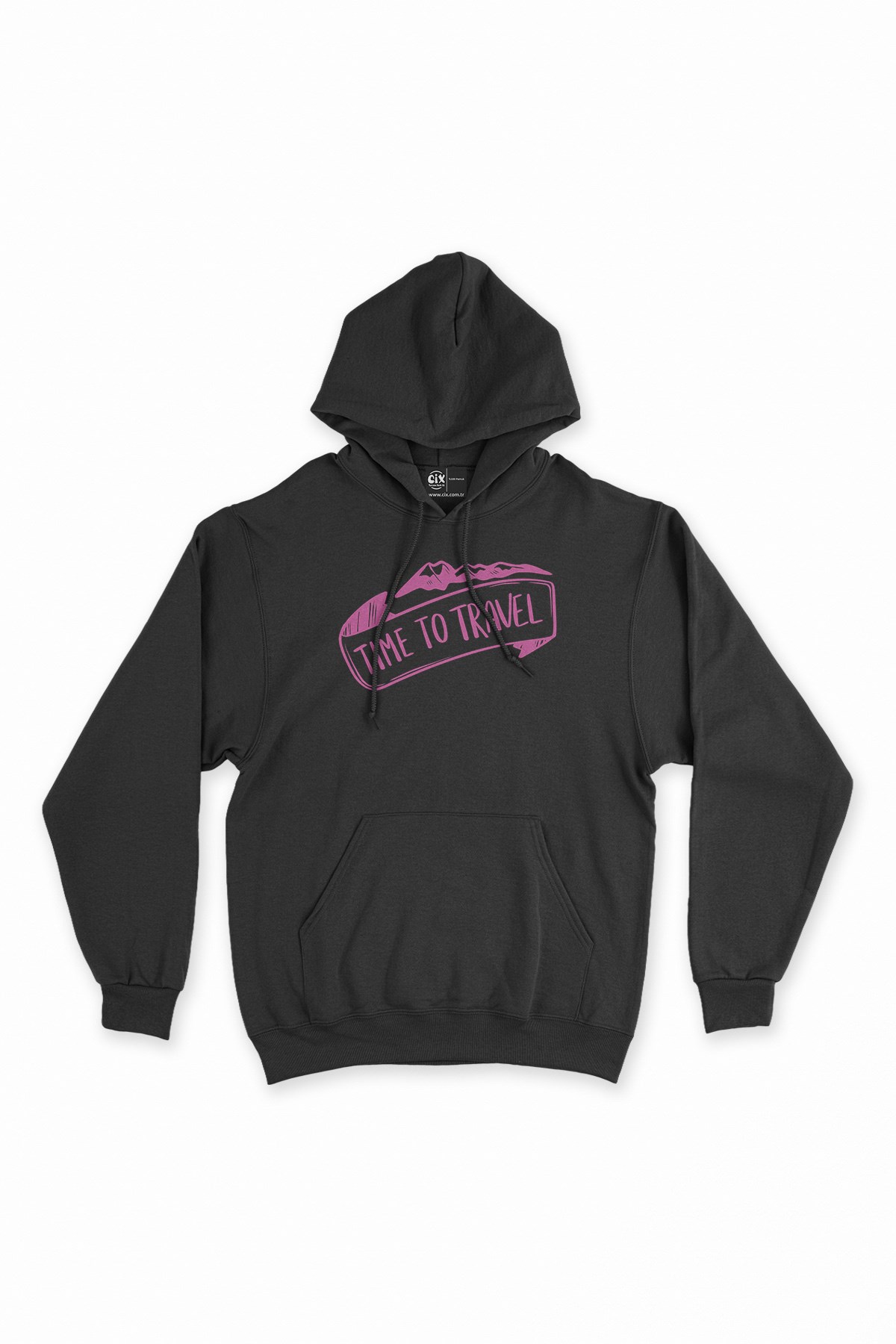 Time To Travel Siyah Kapşonlu Sweatshirt Hoodie